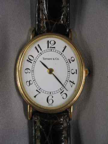 Appraisal: Tiffany k Gold Wristwatch oval case approx x mm leather