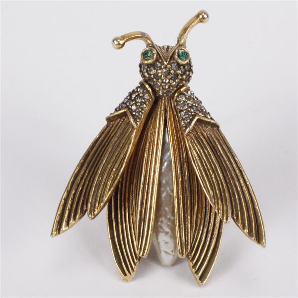 Appraisal: Pauline Rader Insect trembler Figural brooch pin with baroque pearl