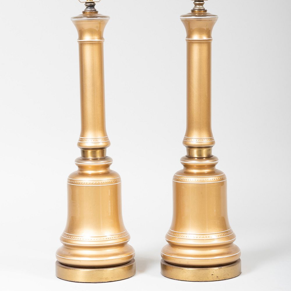 Appraisal: Pair of Modern Brass-Mounted Porcelain Columnar Lamps in high to