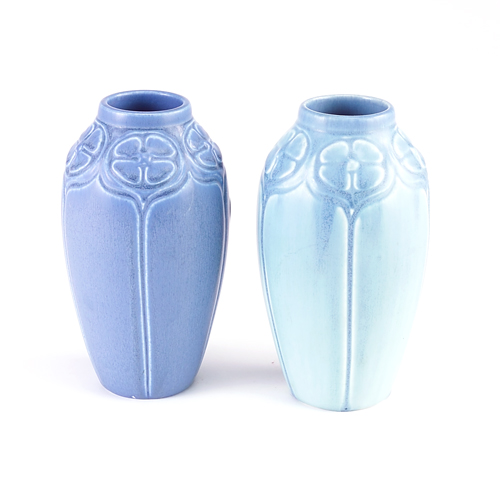 Appraisal: ROOKWOOD Two Production ovoid vases embossed with quatrefoils one covered