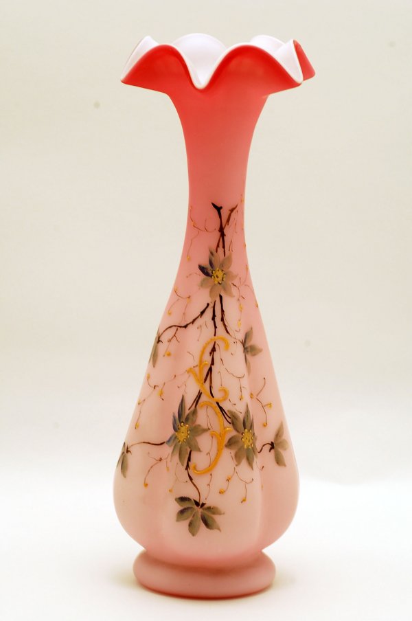 Appraisal: Victorian Peachblow vase matte finish ribbed body decorated with enameled