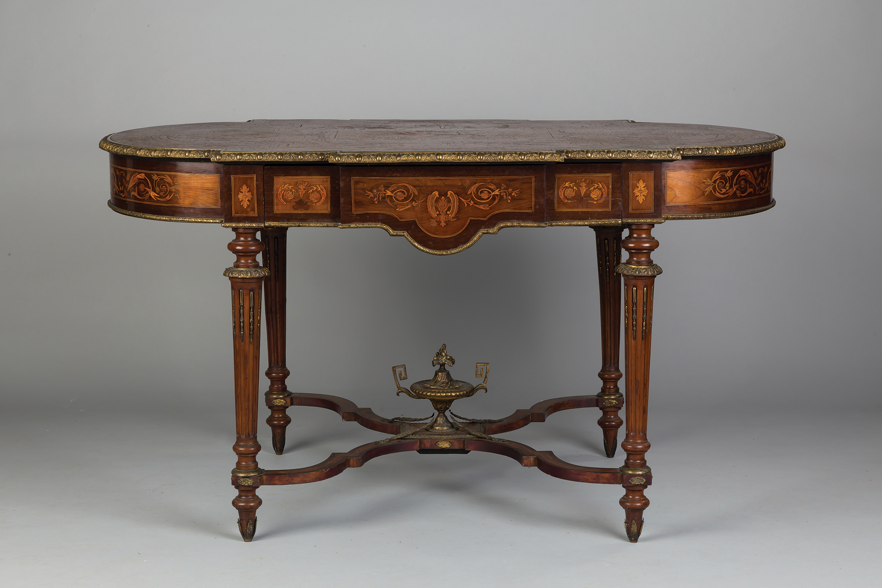 Appraisal: French Kingwood Marquetry Center Table with Drawer th century Musical