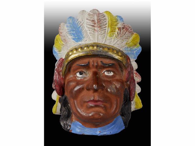 Appraisal: Lead Indian Bust with Full Headdress Still Bank Description Made