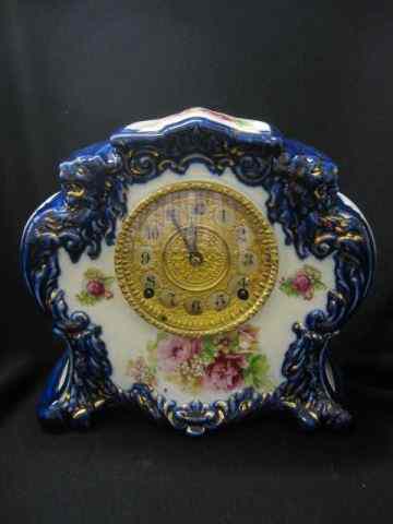 Appraisal: Gilbert Porcelain Cased Mantle Clock Royal Bonn style floral with