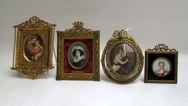 Appraisal: FOUR FRAMED PORTRAIT MINIATURES featuring portraits of women and children