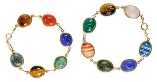 Appraisal: Two kt Scarab Bracelets one bracelet with six assorted oval