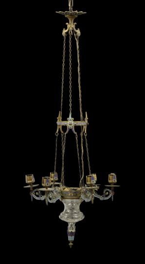 Appraisal: French Gilt-Brass Champleve Enamel and Cut and Engraved Glass Six-Light