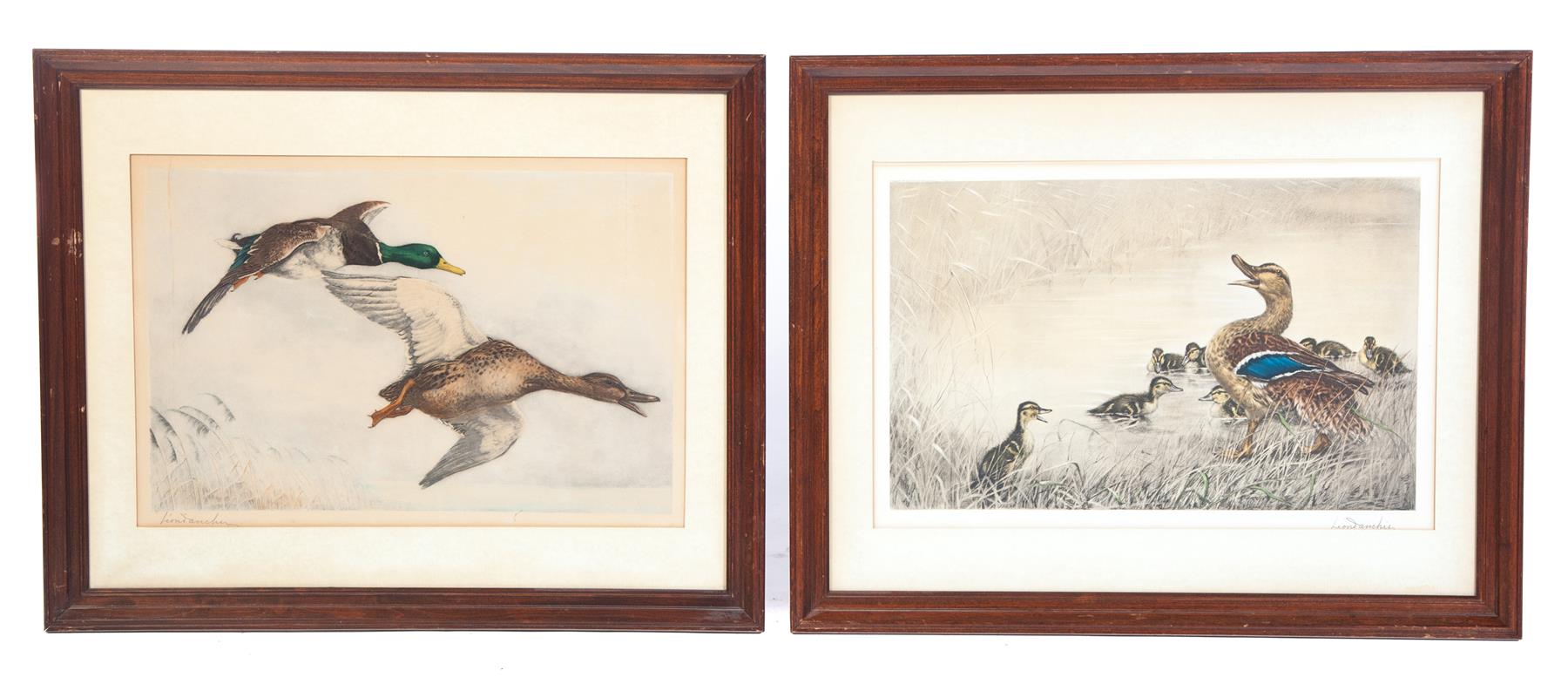 Appraisal: TWO SIGNED AND FRAMED LEO DANCHIN PRINTS OF DUCKS France