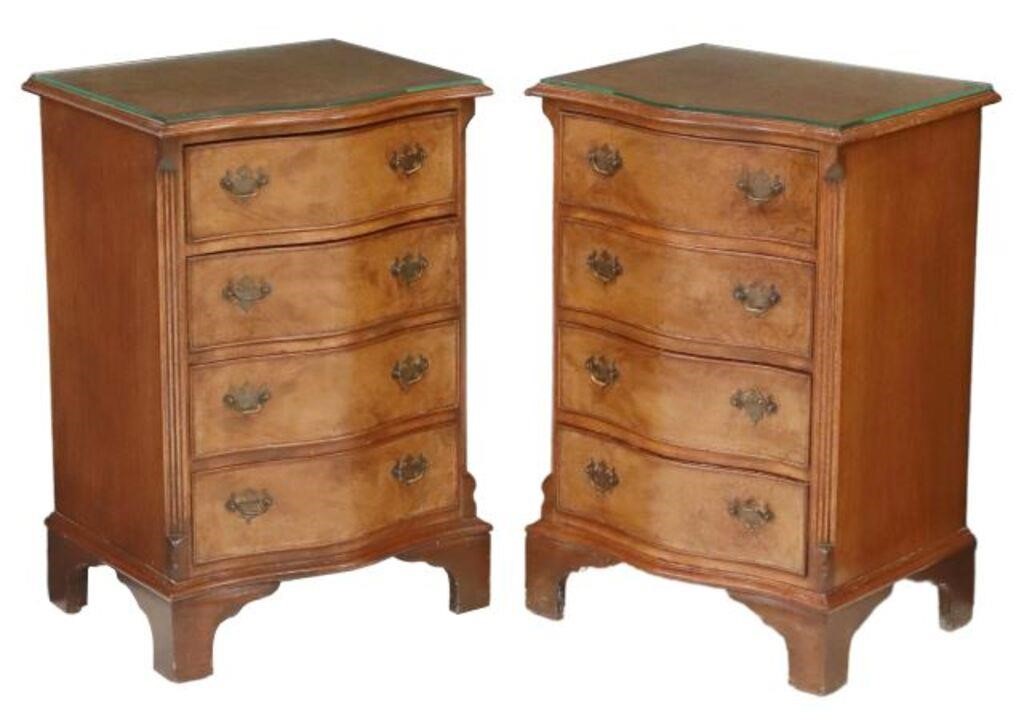 Appraisal: pair English Georgian style burled walnut nightstands th c glass