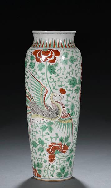 Appraisal: A famille verte enameled porcelain sleeve vase Transitional to Kangxi