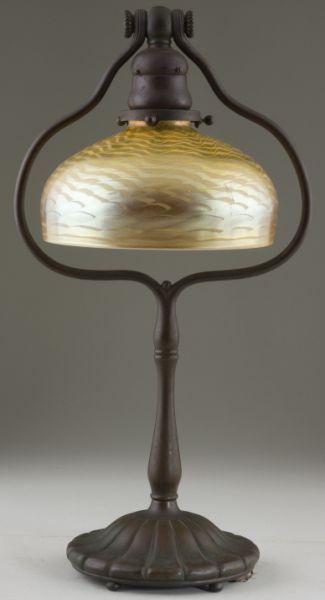 Appraisal: Tiffany Studios Bronze Favrile Glass Lamp the lobed base with