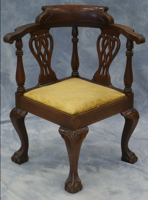 Appraisal: Walnut Chippendale style corner chair with claw ball feet h