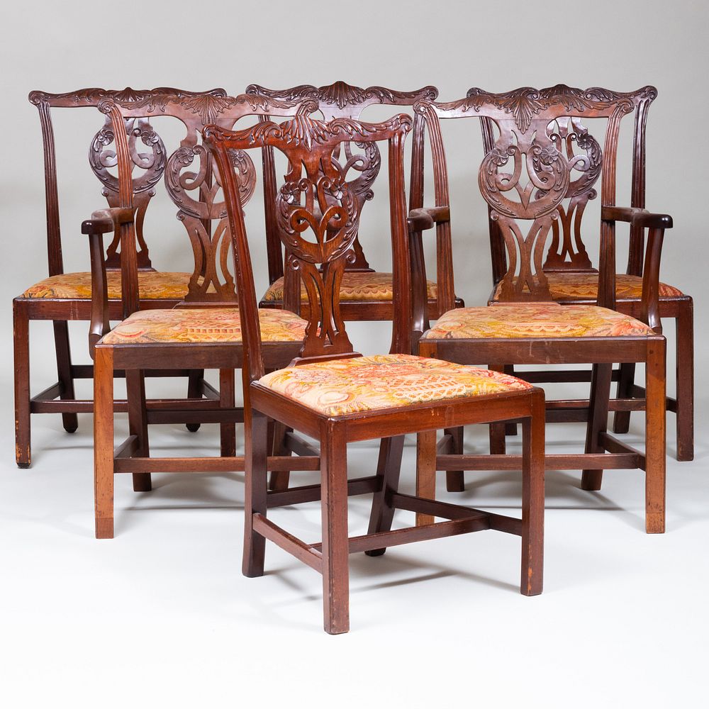 Appraisal: Assembled Set of George III Carved Mahogany Side Chairs Each