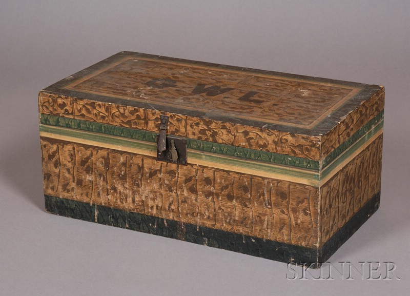 Appraisal: Paint Decorated Pine Box New England early th century dovetail-constructed