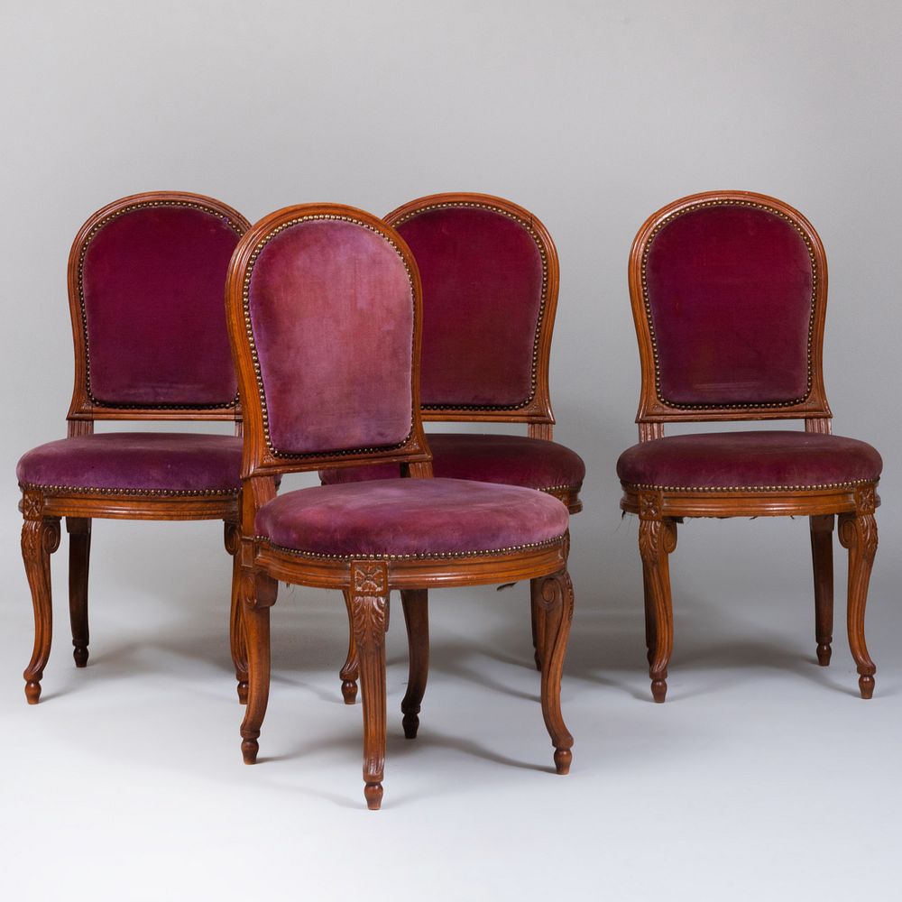 Appraisal: Set of Four Louis XV XVI Style Beechwood Chaises la