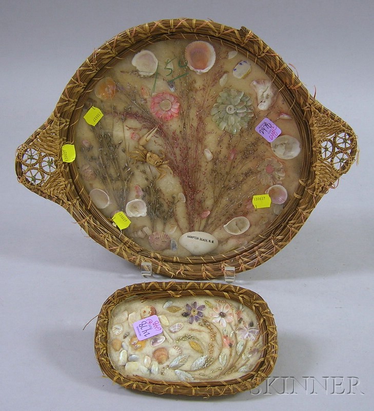 Appraisal: Two Woven Sweetgrass-framed Seashell and Dried Flower Assemblage Hampton Beach