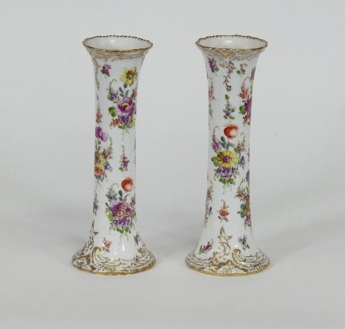 Appraisal: A pair of modern Dresden vases decorated bouquets of flowers