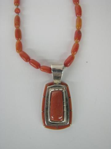 Appraisal: A hand-made -inch coral necklace with sterling beads with sterling