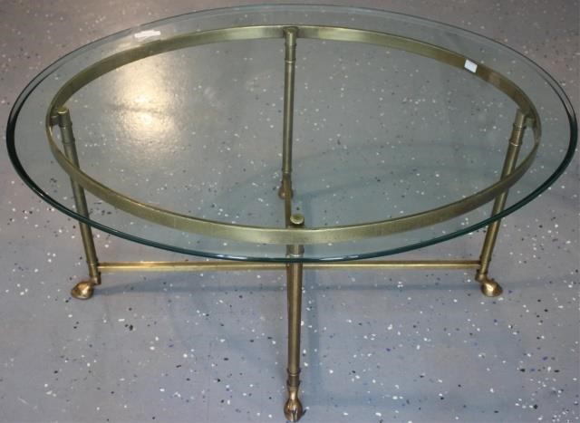 Appraisal: CA S LABARGE OVAL GLASS TOP BRASS BASECOFFEE TABLE WITH