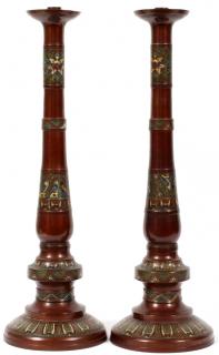 Appraisal: CHINESE BRONZE CLOISONNE CANDLESTICKS TH C CHINESE BRONZE CLOISONNE CANDLESTICKS