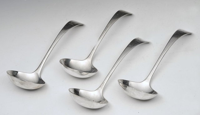 Appraisal: A SET OF FOUR OLD ENGLISH PATTERN SILVER SAUCE LADLES