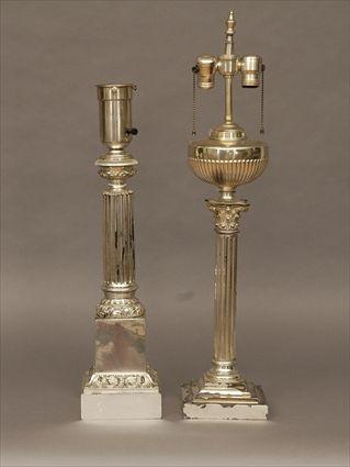 Appraisal: Pair of Similar Columnar-Form Silver-Plated Lamps