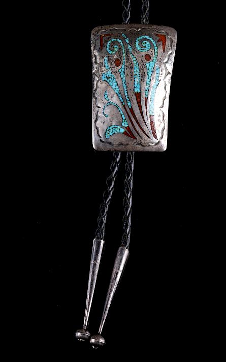 Appraisal: Navajo Sterling Silver Chip Inlay Bolo Tie Featured in this