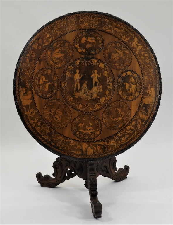 Appraisal: FINE C DUTCH MARQUETRY TILT TOP BREAKFAST TABLE Netherlands th