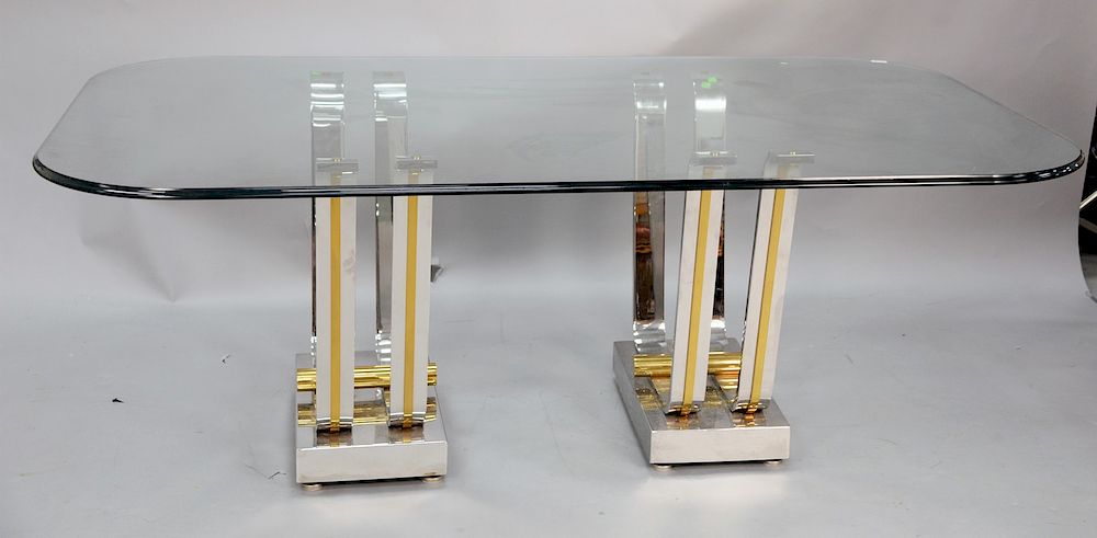 Appraisal: Romeo Rega dining table with glass top and heavy bases