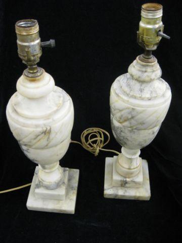 Appraisal: Pair of Carved Marble Table Lamps classical urn form tall