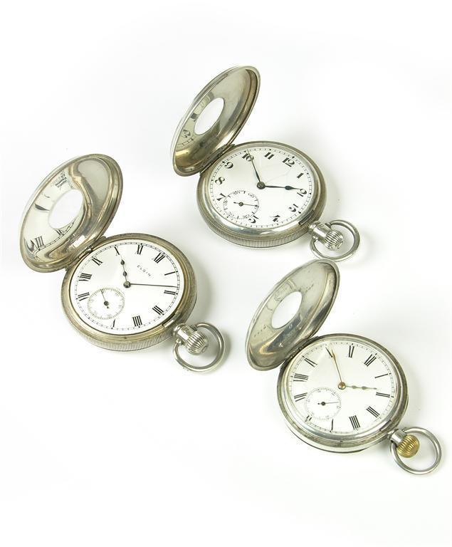 Appraisal: Three silver half hunting cased keyless lever watches