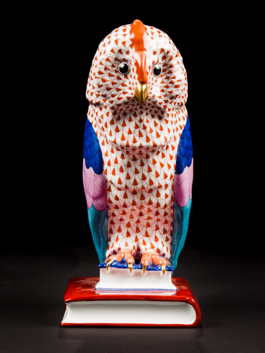 Appraisal: Large Herend porcelain owl in the Rust Fishnet pattern modeled