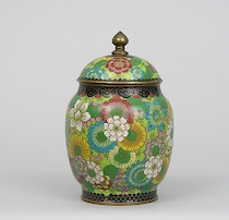 Appraisal: Pretty Cloisonn Lidded Jar Cloisonn lidded jar with bright enamel