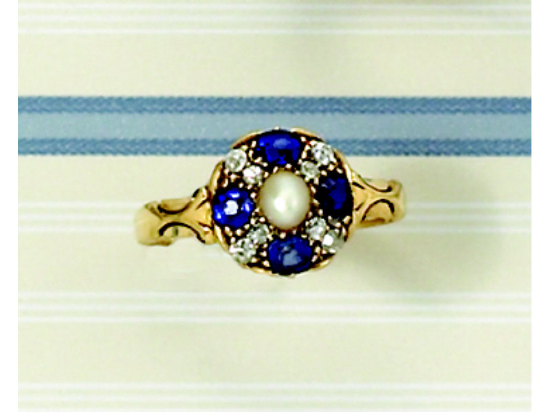 Appraisal: VICTORIAN SAPPHIRE DIAMOND AND PEARL CLUSTER RING Late Victorian k