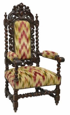 Appraisal: French Henri II style carved walnut armchair th c large