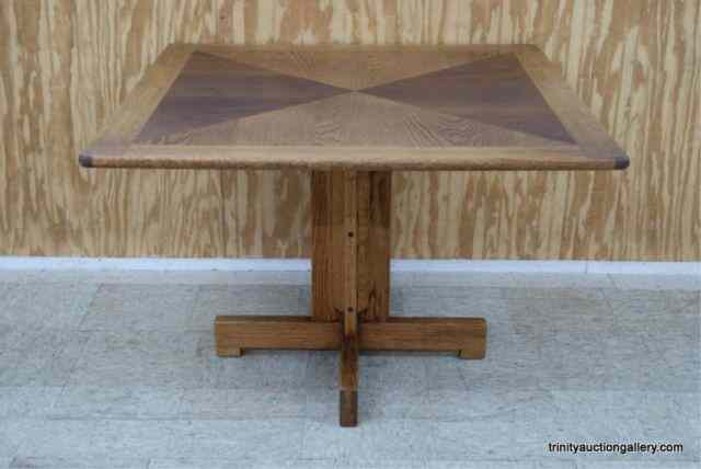 Appraisal: 's Square Pedestal Oak Walnut Dining TableFrom an estate is