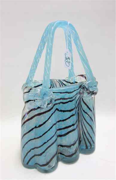 Appraisal: ART GLASS VASE in the form of a handbag with