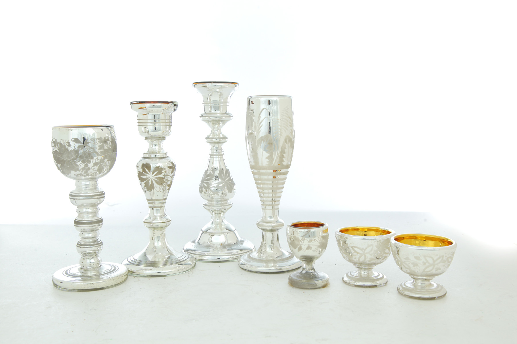 Appraisal: SEVEN PIECES OF AMERICAN MERCURY GLASS Late th century Etched