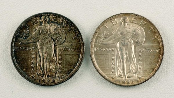 Appraisal: Two Standing Liberty silver quarters One and one CONDITION Both