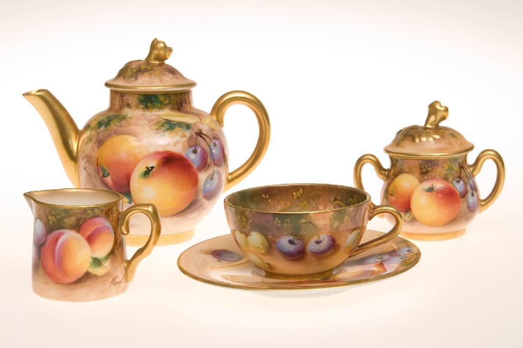 Appraisal: ROYAL WORCESTER FRUIT PAINTED PORCELAIN MINIATURE TEA FOR ONE SERVICE