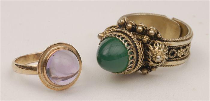 Appraisal: Adjustable Ring Set with Green Stone Together with a small