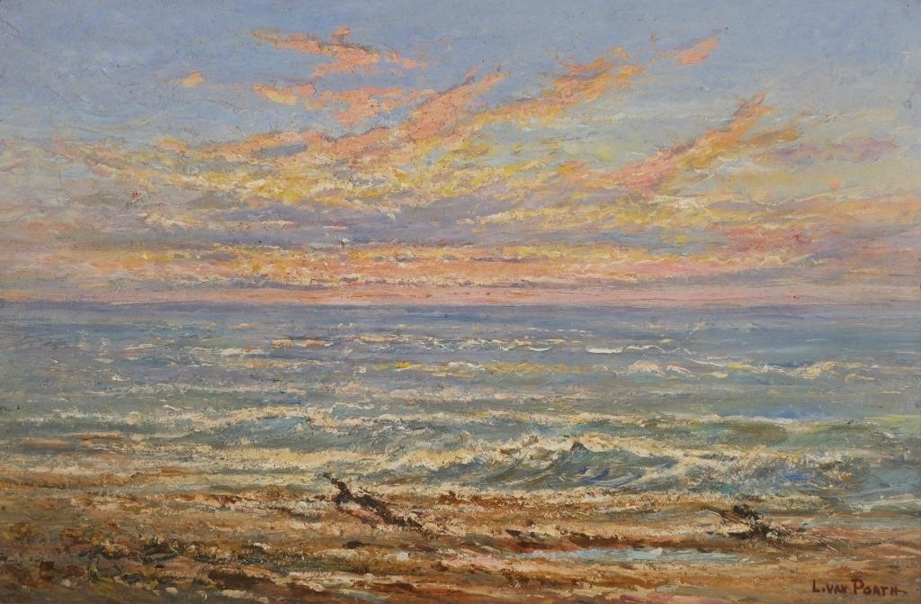 Appraisal: Oil on board painting titled Sunset Coastal Florida Beautiful early