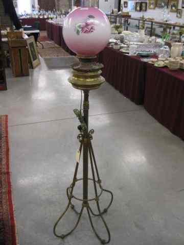 Appraisal: Bradley Hubbard Victorian Piano Lamp brass telescopic base handpainted rose