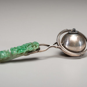 Appraisal: A Chinese Silver and Carved Jade Table Cigarette Lighter Identified