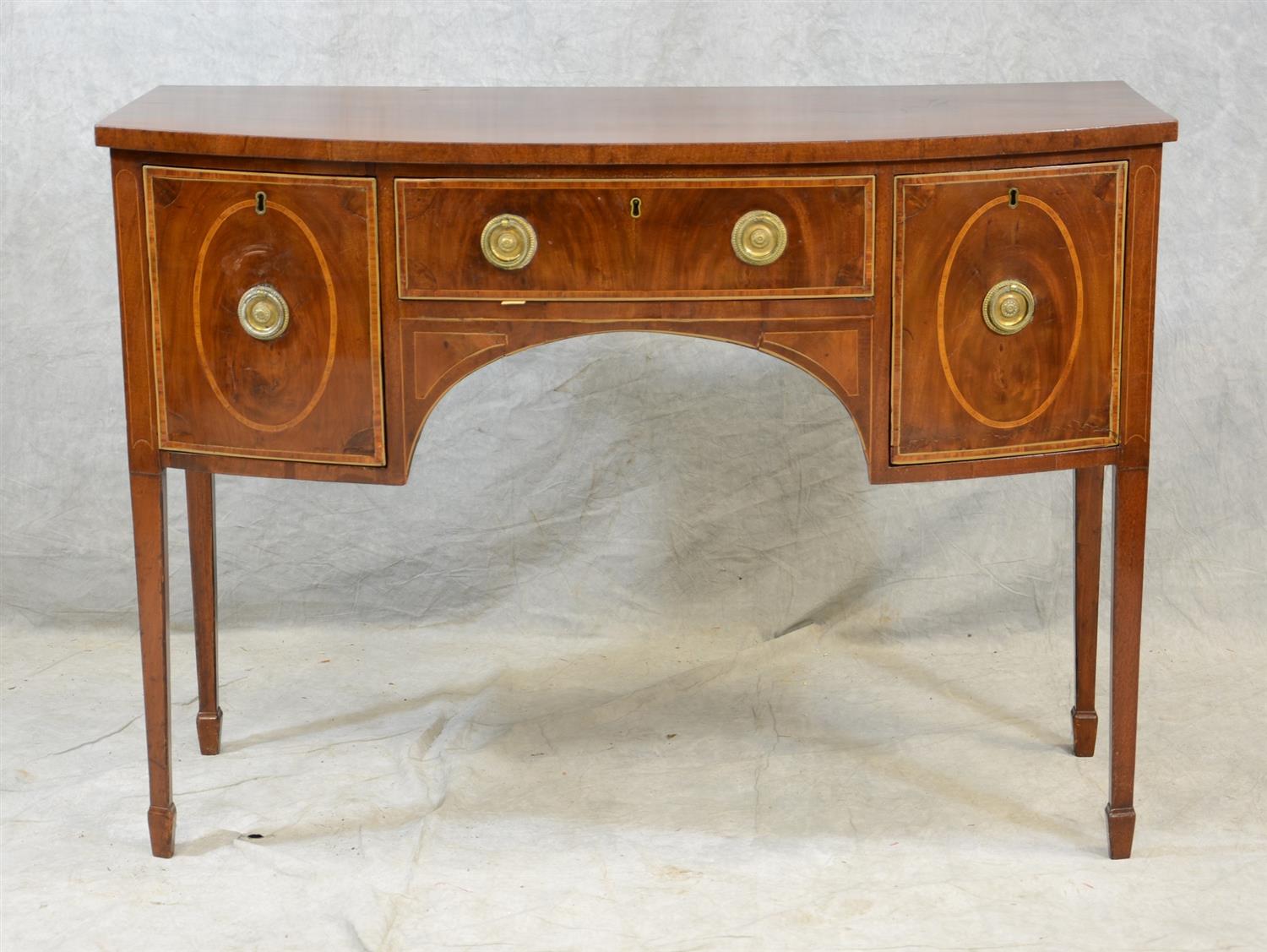 Appraisal: Inlaid mahogany George III bow front server the central drawer