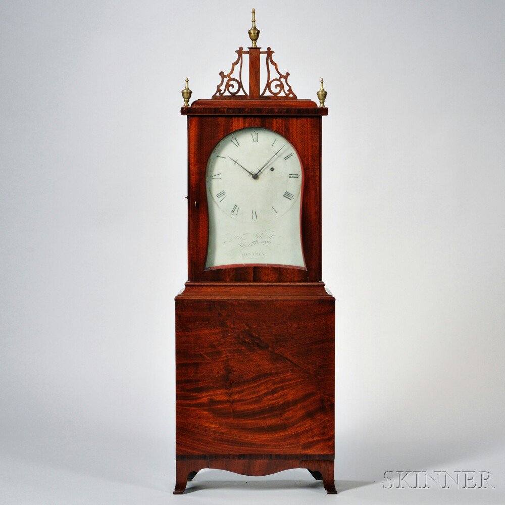 Appraisal: Aaron Willard Mahogany Shelf Clock Roxbury Massachusetts c the fret-top