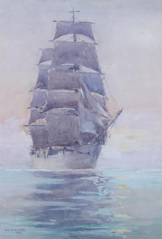 Appraisal: K E HUNTER American th century CLIPPER SHIP AT DAWN