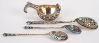 Appraisal: RUSSIAN SILVER ENAMEL ITEMS MOSCOW A RUSSIAN SILVER GILT AND