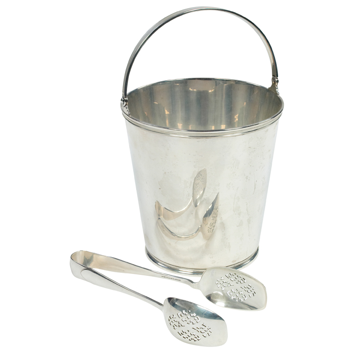 Appraisal: Tiffany Co ice bucket and tongs in sterling silver both