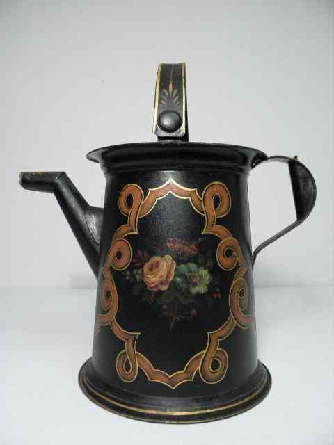 Appraisal: Tole hand painted narrow spout pitcher or jug Late th